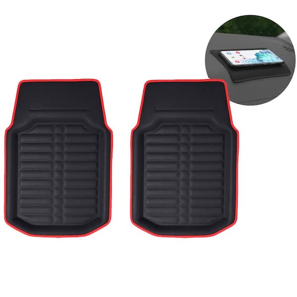 FH Group Red Black Faux Leather Liners Deep Tray Car Floor Mats with Anti-Skid Backing - Front Set