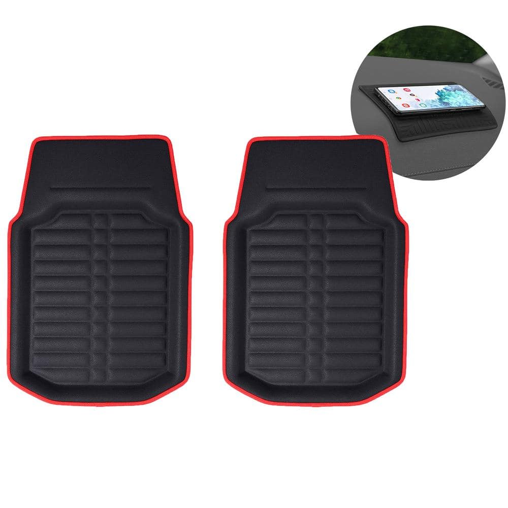 Red Black Faux Leather Liners Deep Tray Car Floor Mats with Anti-Skid Backing - Front Set price history on PriceWatchPro