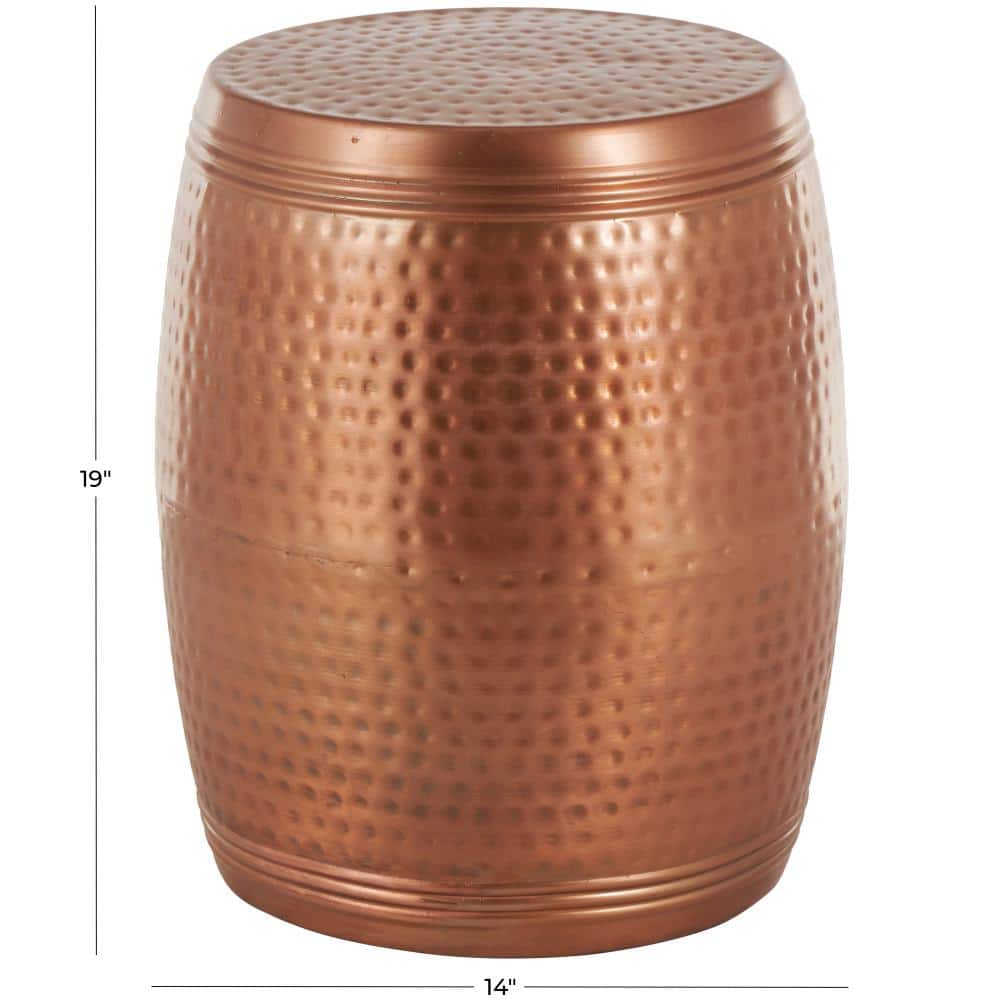 Copper Hammered Metal Drum Shaped Accent Table