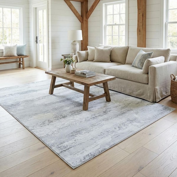 Serenity Virga Light Gray-Opal 8 ft. x 11 ft. High-Density Abstract Living Room / Bedroom Area Rug