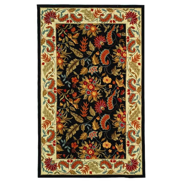 Chelsea 10 ft. x 14 ft. Black Border Floral Area Rug