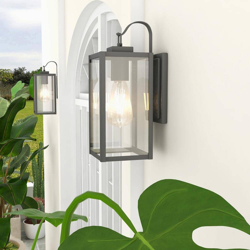 Matte Black Medium Outdoor Lantern Wall Sconce with Clear Glass