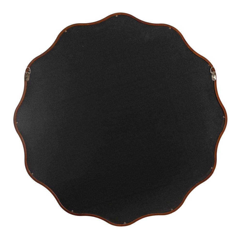 Walnut Brown 30" Round Scalloped Wood Vanity Mirror