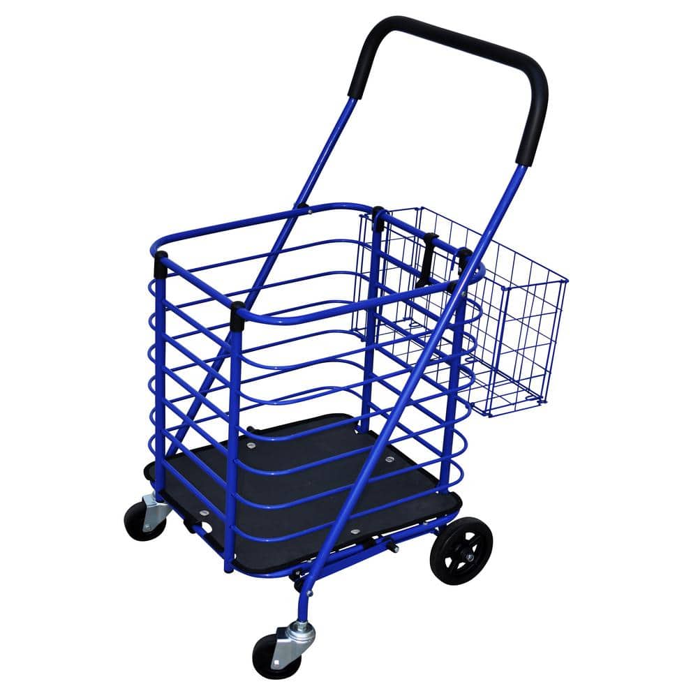 Milwaukee Steel Shopping Cart in Blue with Accessory Basket