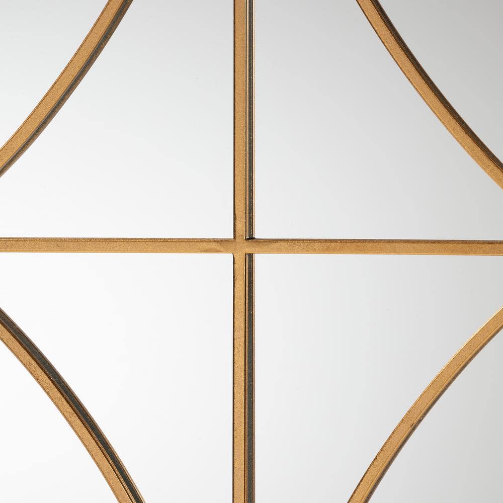 Celerina 48'' Gold Finished Arched Metal & Leather Wall Mirror