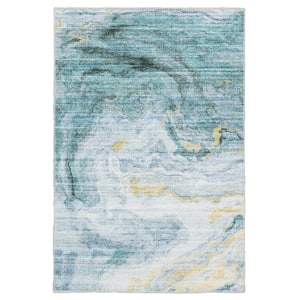 Harmony Teal 2 ft. x 3 ft. Indoor Machine Washable Scatter Rug