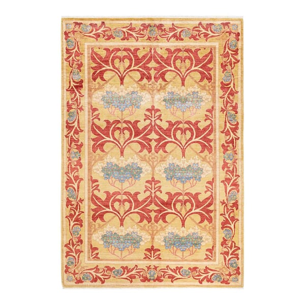 Solo Rugs Arts and Crafts One-of-a-Kind Contemporary Yellow 6 ft. 2 in. x 9 ft. 1 in. Floral Area Rug