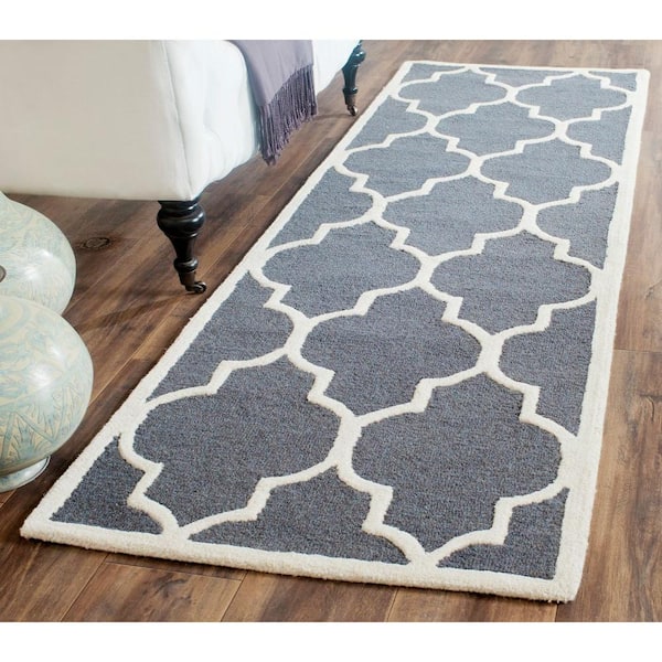 Cambridge Dark Gray/Ivory 3 ft. x 8 ft. Border Geometric Trellis Runner Rug