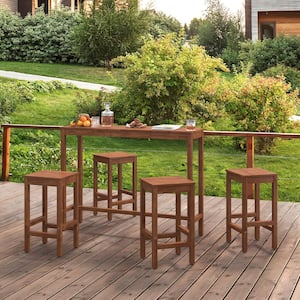 53 in. Teak Solid Wood Counter Height Pub Table Set with Bar Stools Dining Set Counter Indoor Outdoor Furniture 5-Pieces