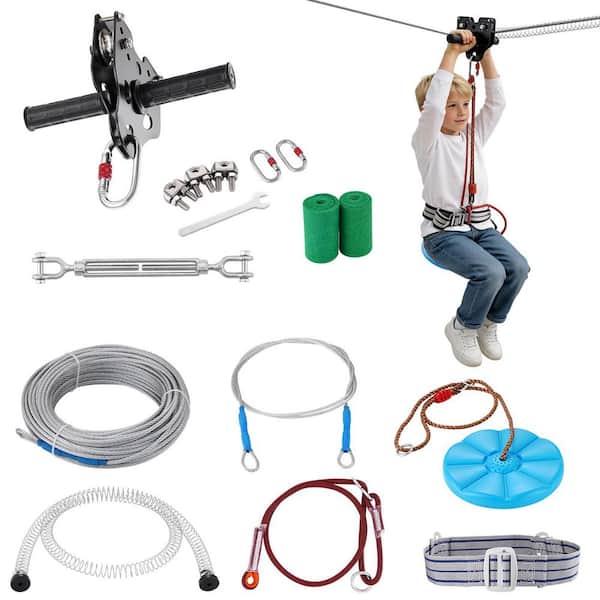 VEVOR Zip Line Trolley 160 ft. Warrior Obstacle Course with Seat