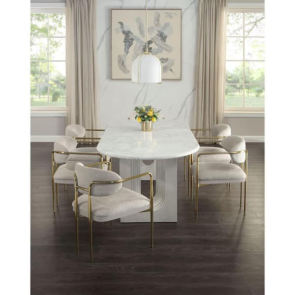 Zayn Beige Chenille  and Gold Fabric Arm Chair  (Set of 2)
