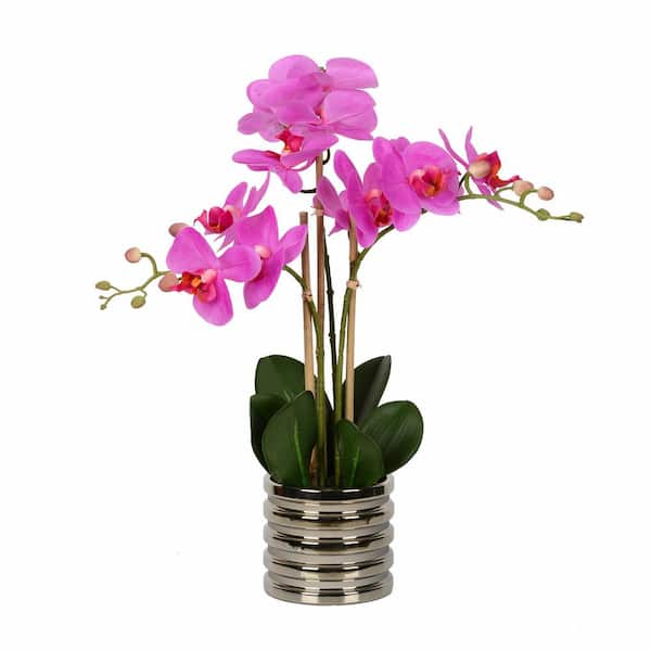 Vickerman 19.5 in. Purple Artificial Phalaenopsis Orchid Floral Arrangement in Metal Pot