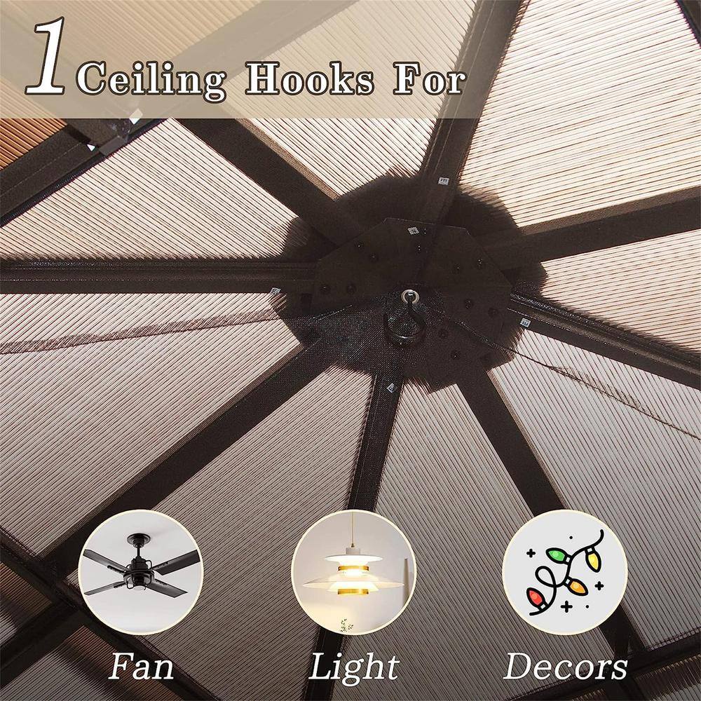 12'x12' Brown Aluminum Hardtop Patio Gazebo with Curtains