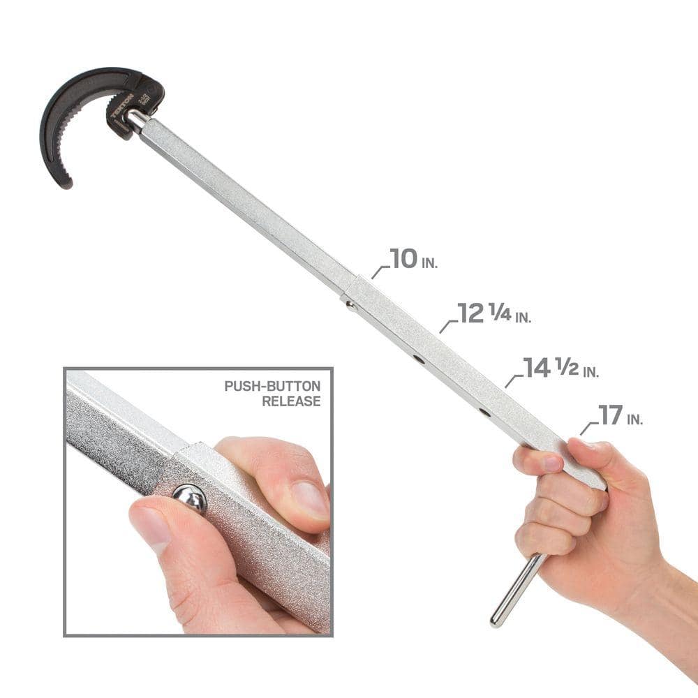 Telescoping Chrome Basin Wrench with Self-Adjusting Jaw