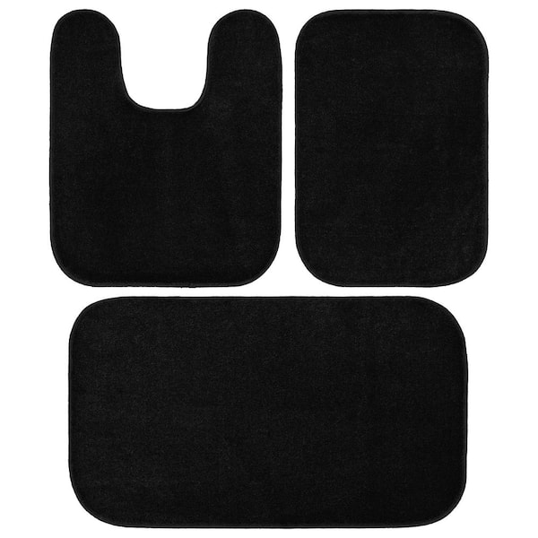 Sedona Black Solid Color Plush Polypropylene Rectangle 3 Piece Bath Rug Set