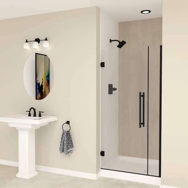 Transolid Elizabeth 34 in. W x 76 in. H Hinged Frameless Shower Door in Matte Black with Clear Glass
