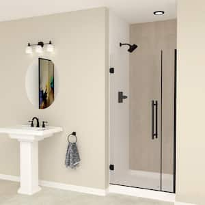 Elizabeth 35 in. W x 76 in. H Hinged Frameless Shower Door in Matte Black with Clear Glass