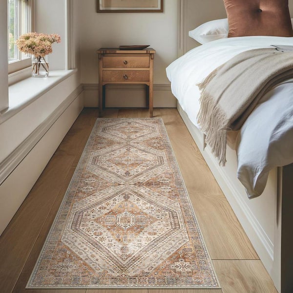 Soraya Medallion Light Brown 2 ft. x 7 ft. Living Room/Bedroom/Dining Room Area Rug