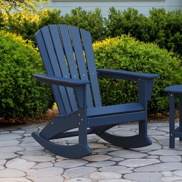 POLYWOOD Grant Park Traditional Curveback Navy HDPE Plastic Adirondack Outdoor Rocking Chair
