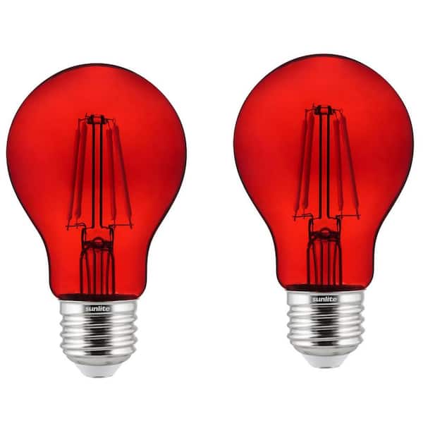 60-Watt Equivalent A19 Dimmable Filament E26 Medium Base LED Light Bulb in  Red (2-Pack)