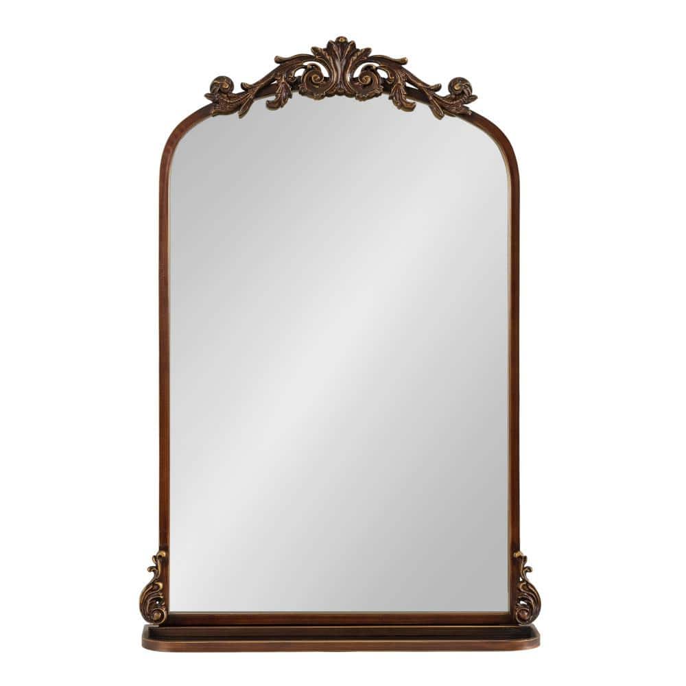 Arendahl Bronze Arch Mirror with Ornate Shelf, 21 x 32