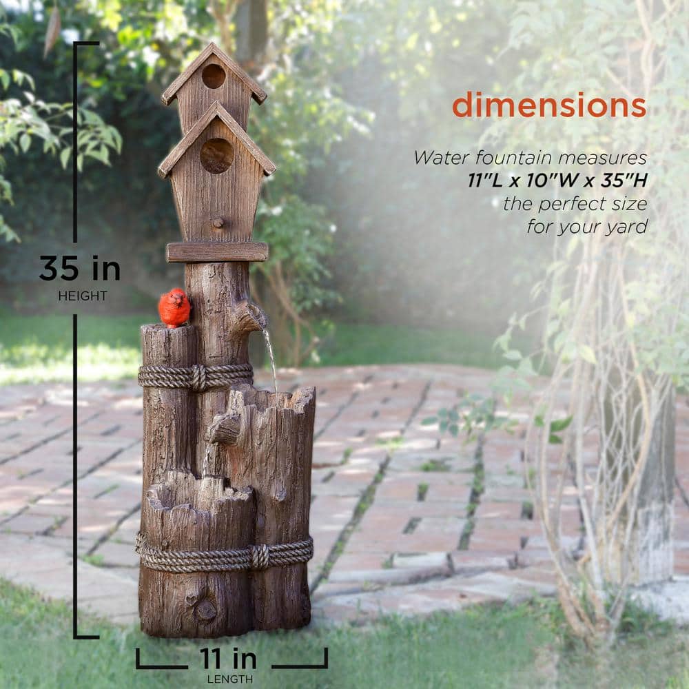 35" Rustic Brown Polyresin Birdhouse Outdoor Fountain