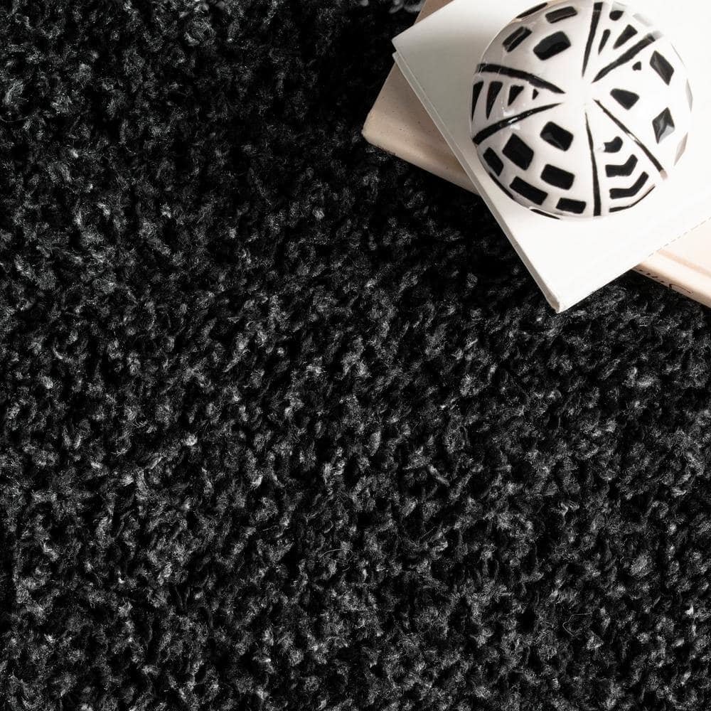 Black and White Braided Oval Shag Rug