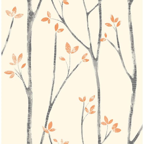 Brewster Ingrid Orange Scandi Tree Orange Wallpaper Sample