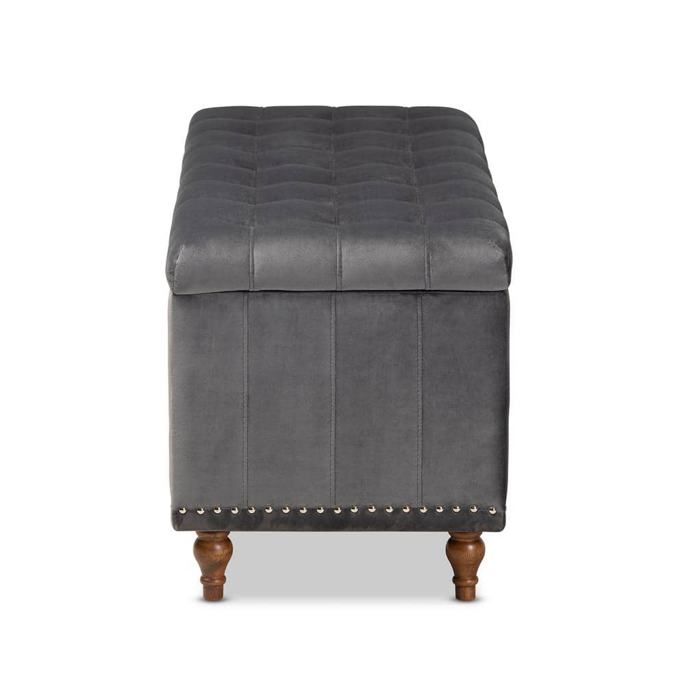 Kaylee Gray Velvet Tufted Storage Ottoman Bench