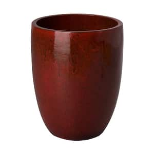 19 in. Dia Tall Round Tropical Red Ceramic Planter