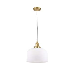 Bell 60-Watt 1 Light Satin Gold Shaded Mini Pendant Light with Frosted Glass Shade