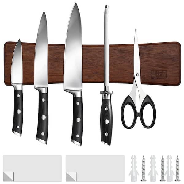 Numhew 5-Knife 10 in. Wood Knife Magnetic Strip, Magnetic Knife Bar for Wall, Knife Holder for Kitchen Utensil Organizer