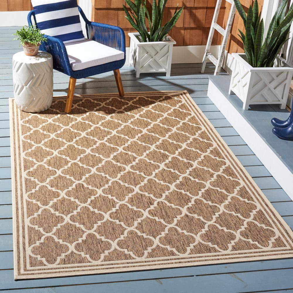 Beige and Cream Square Synthetic Indoor/Outdoor Rug