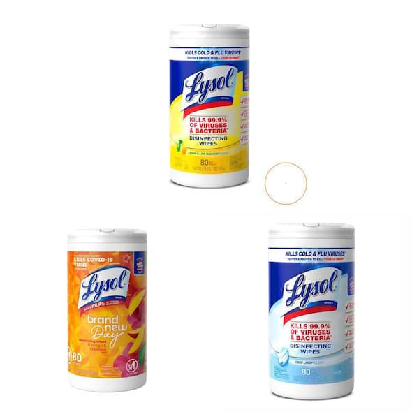 Lemon & Lime Sanitizing Wipes, 80-Count and Mango Hibiscus/Crisp Linen Disinfectant Multi-Surface Wipes, 80-Count Each
