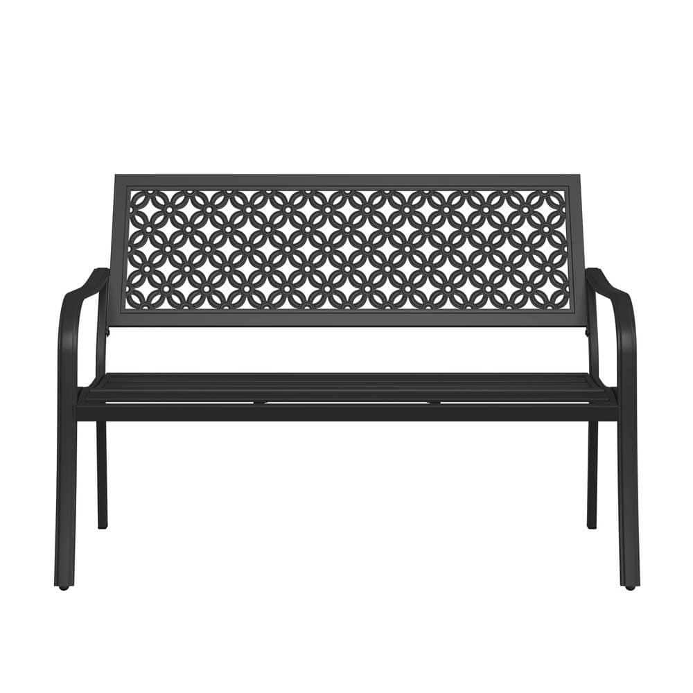 Outdoor Metal Rocking Bench Justincity 49 in. Black Metal Outdoor Garden Bench with Anti-Rust Metal ...