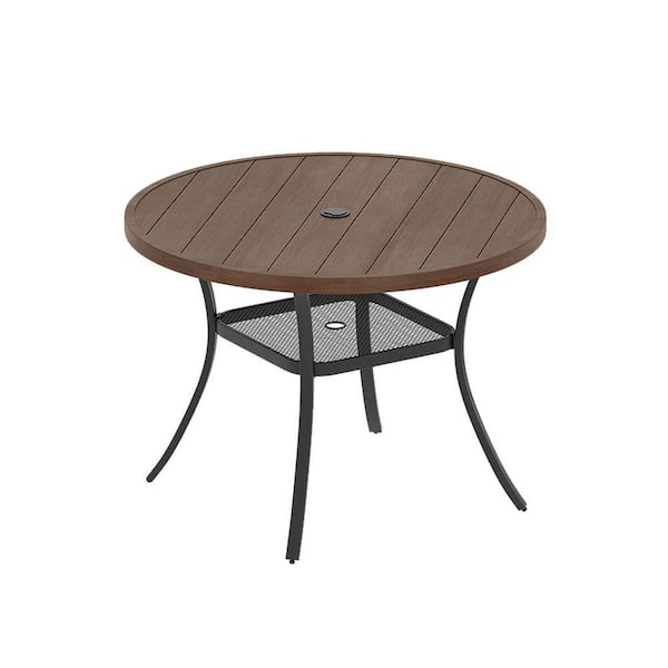 41.7 in. Brown Round Metal Outdoor Dining Table