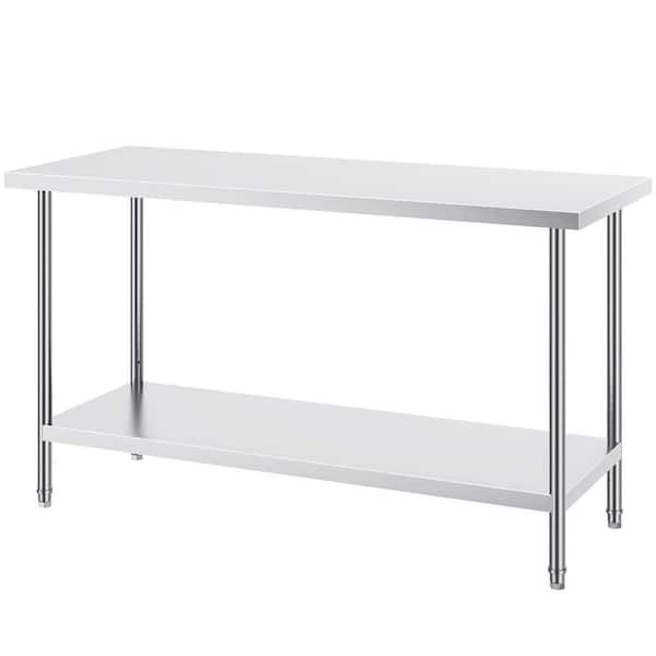 Stainless Steel Prep Table, 24 x 60 x 34 in. 840 lbs. Capacity, Heavy Duty Kitchen Prep Table 3 Adjustable Heights