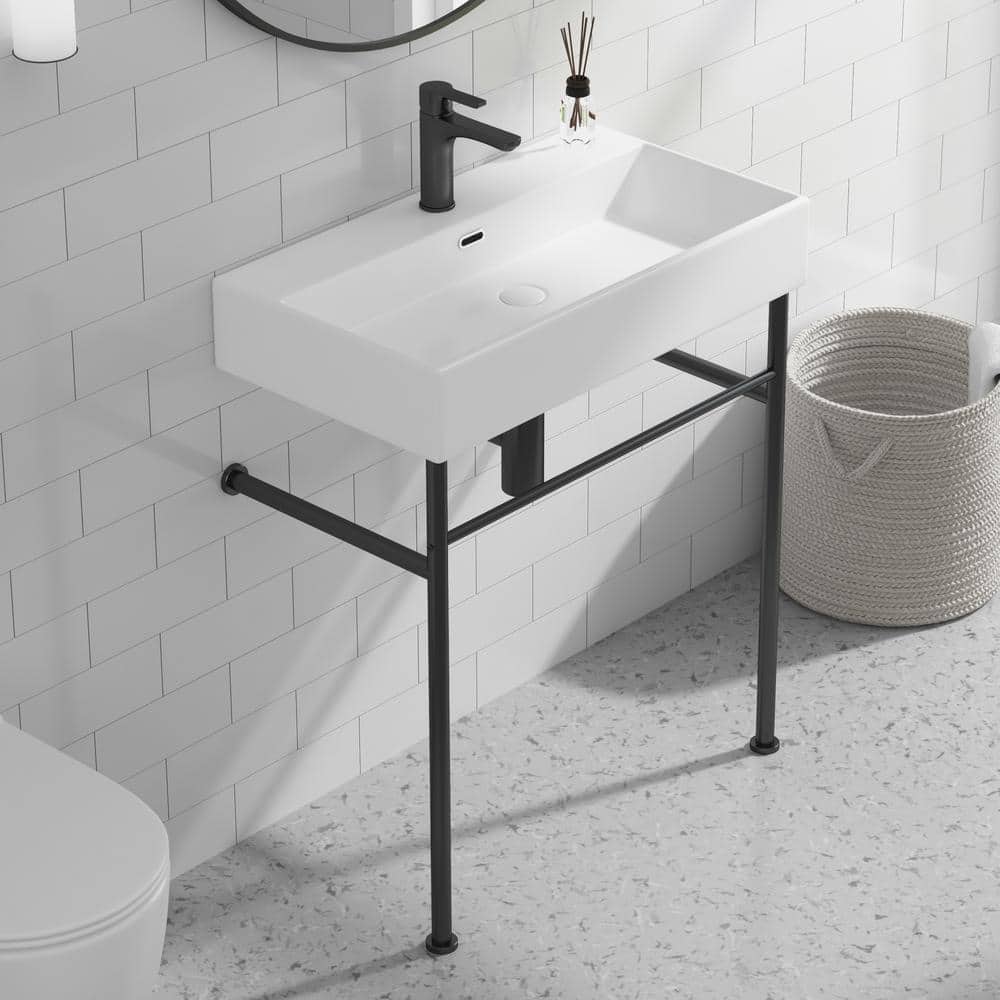 Turner 30" Matte Black Ceramic Wall-Mount Console Sink