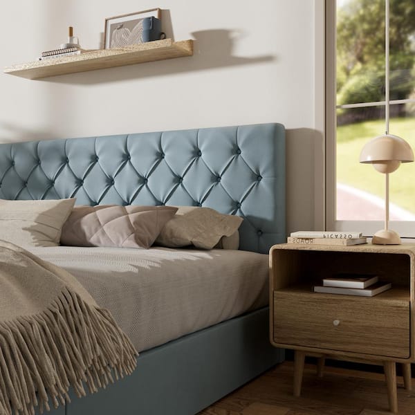 Ahokua Aqua Blue Frame King Size Upholstered Platform Bed with
