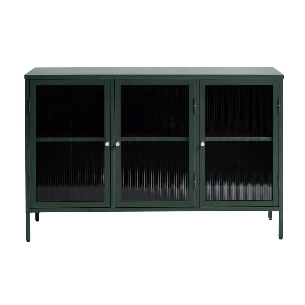 Green Steel and Glass 52'' Sideboard with Gold Hardware