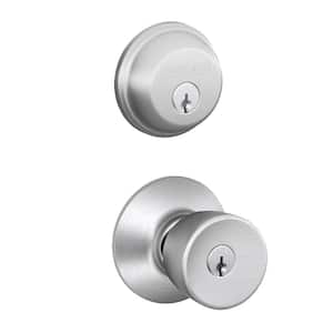 Satin Chrome Single Cylinder Deadbolt with Bell Entry Door Knob Combo Pack