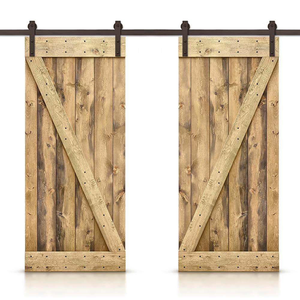 Z 92 in. x 84 in. Bar Series Weather Oak Stained DIY Solid Pine Wood Interior Double Sliding Barn Door with Hardware Kit price history on PriceWatchPro