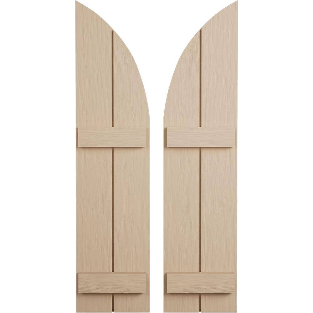 11 in. x 76 in. Polyurethane Rough Sawn 2-Board Joined Board-n-Batten Round Arch Top Shutters, Primed Tan price history on PriceWatchPro