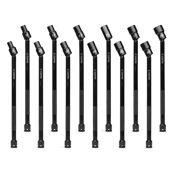 3/8 in. Drive Metric 6-Point Pinless Universal Long Extension Impact Socket Set, 8-19 mm (12-Piece)