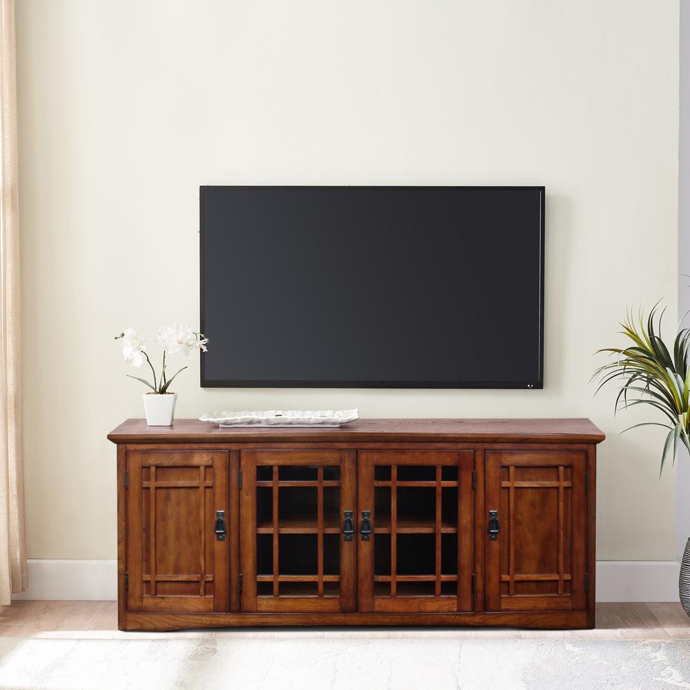 Mission Oak 60-Inch TV Stand with Glass Doors
