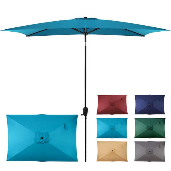 Sun-Ray 6.6 ft. x 9.8 ft. Rectangular Steel Market Umbrella in Teal