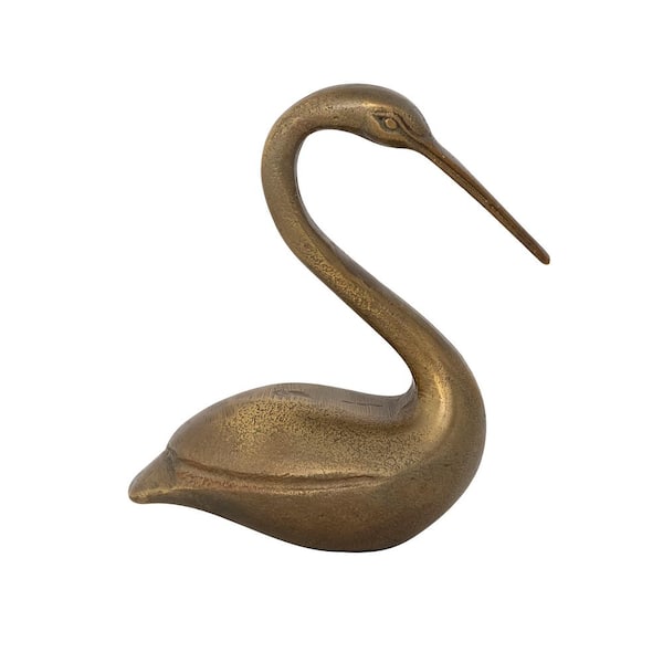Antique Gold 2 in. x 5 in. Cast Metal Swan Figurine