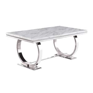 Lexington 70 in. L Rectangle White Faux Marble Dining Table (Seats 6)