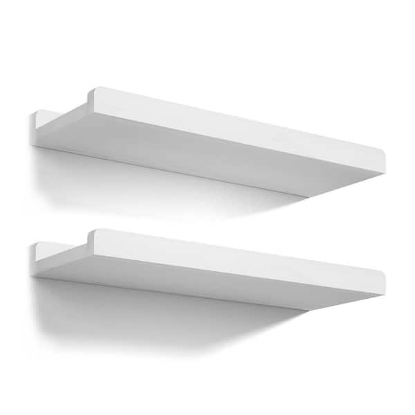 17 in. W x 5 in. D x 2 in. H White Rustic Floating Shelves Wall Mounted Set of 2 for Storage in Bedroom Living Room