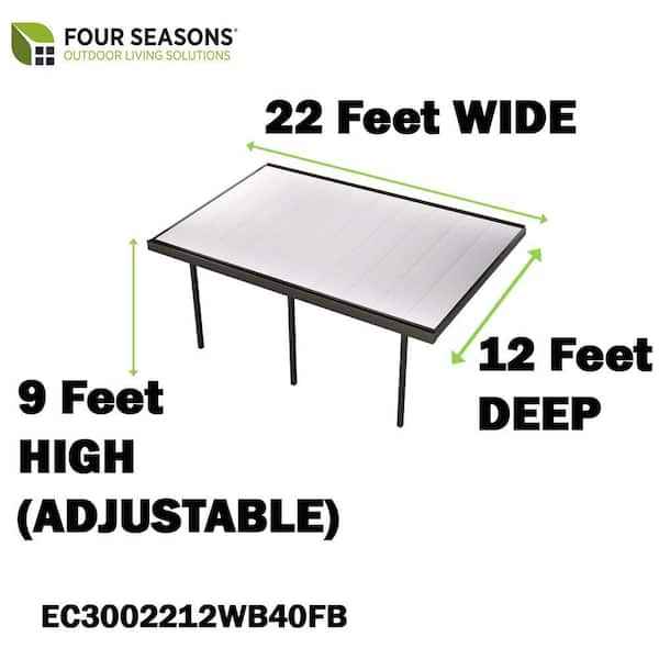 Contempra Aluminum 22 ft. x 12 ft. White Insulated Roof Patio Cover with 2 Utility Beams, 40 lb. Snow Load and 4 Posts